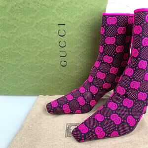 NIB Gucci GG 75mm Knit Ankle Boots Size 36.5